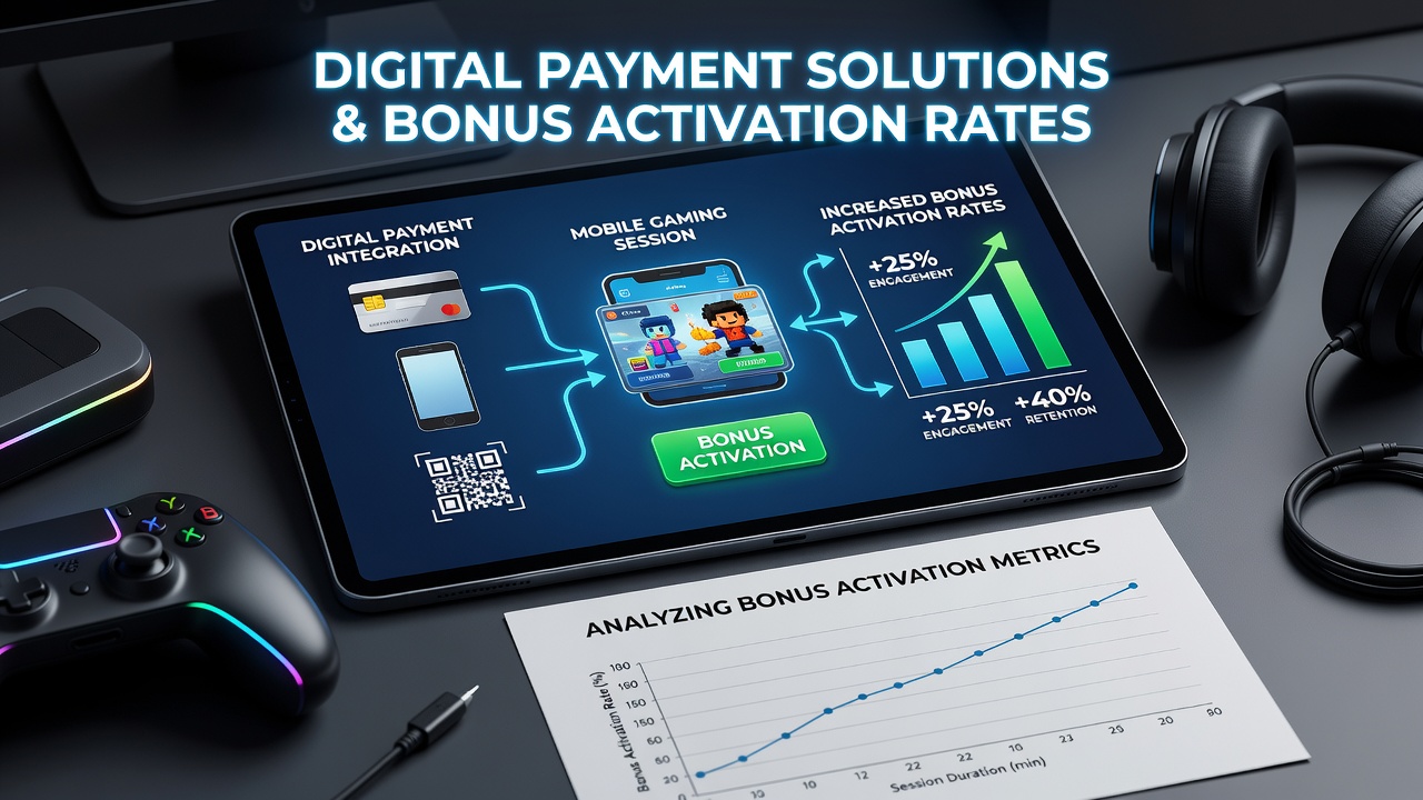 Grafiek die de correlatie toont tussen verschillende digitale betaalmethoden en bonusactiveringspercentages in mobiele gamesessies
