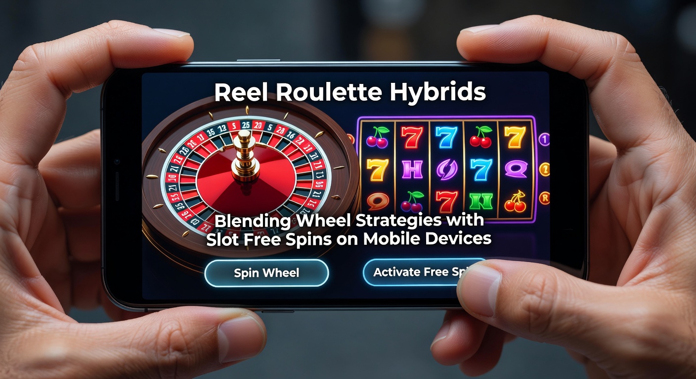 Close-up van een mobiel scherm met actieve free spins in een reel roulette hybride, wiel in de achtergrond