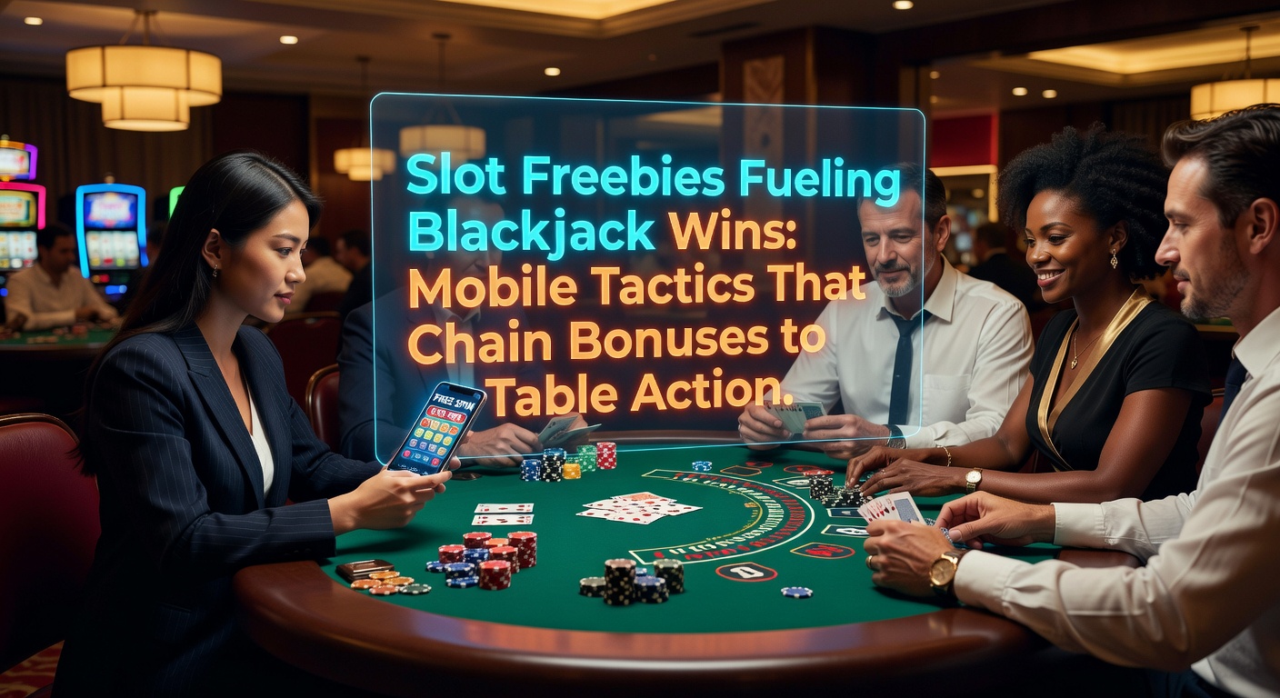 Strategische keten van slot free spins naar blackjack tafel op een mobiel apparaat, met bonusvoortgang zichtbaar in een live demo