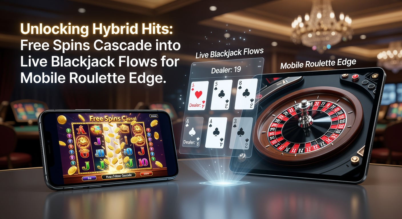 Dynamische grafiek die de flow van free spins naar live blackjack en roulette illustreert, met mobiele interface en statistieken over winstkansen